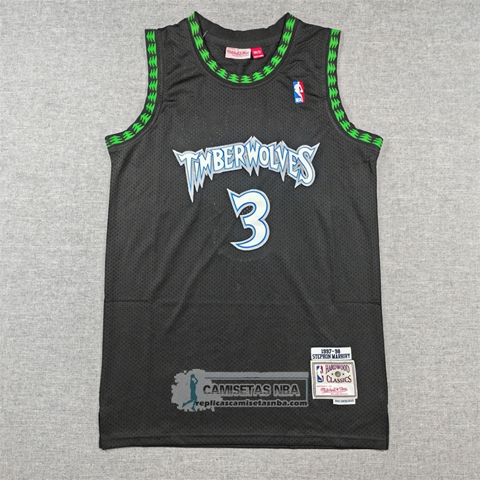 Camiseta Minnesota Timberwolves Stephon Marbury NO 3 Mitchell & Ness 1997-98 Negro